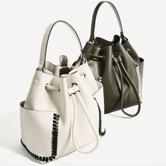 Zara Basic Green Bucket Bag Faux Leather - Picture 2 of 16